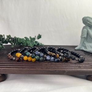 Onyx Stone Beaded Stretch Bracelet with Choice of Natural Stone Accents