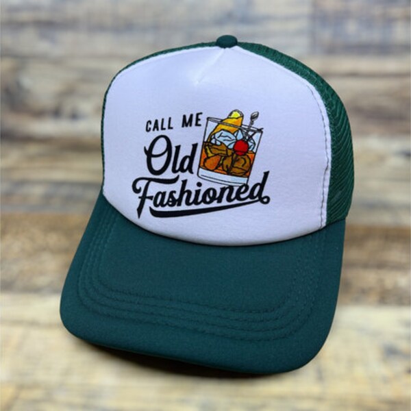 Old Fashioned Cocktail Mens Trucker Hat Green Snapback Bourbon Bitters Baseball Cap