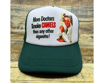 Vintage Camel Cigarette Advertisement Unisex Trucker Hat Green Snapback Retro Baseball |Throwback Nostalgic Retro 80s 90s Old School