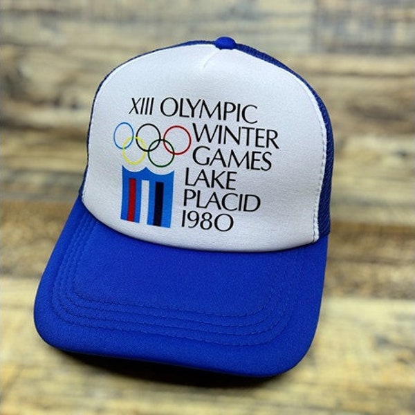XIII Olympic Winter Games Lake Placid 1980 Mens Trucker Hat Blue Snapback Baseball Cap