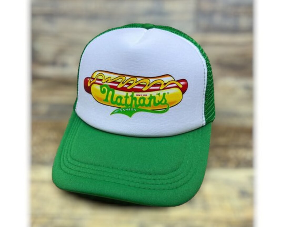 Nathan's Hot Dogs Mens Trucker Hat Green Snapback Hot Dog Eating ...