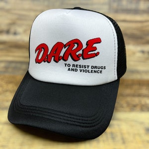 D.A.R.E. Mens Trucker Hat Black Snapback 90s Anti-Drug Campaign Schools Baseball Hat | Throwback Nostalgic Retro 80s 90s Old School
