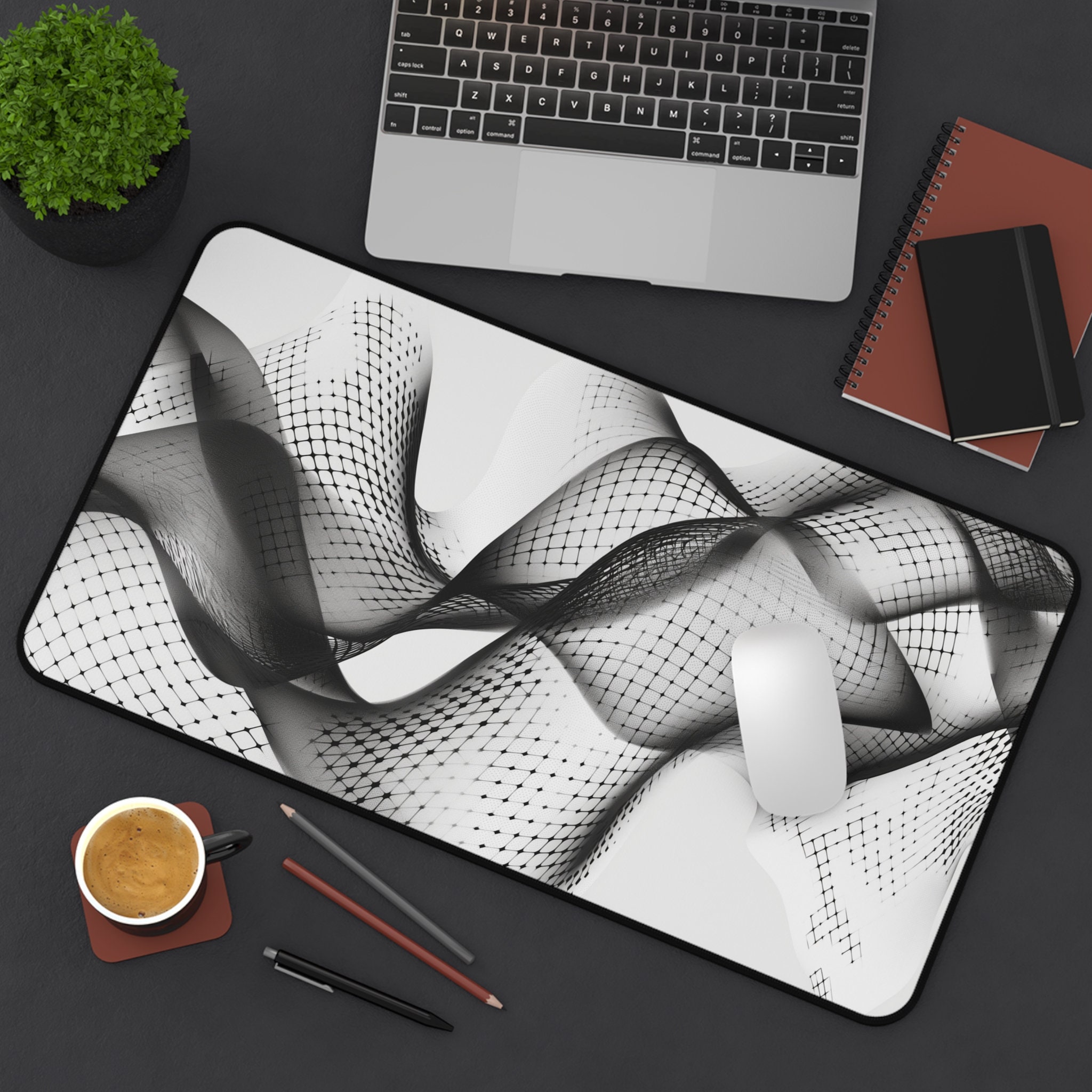 Geometric, Black, Simple, White, Desk Mat for PC, Mac, Desktop Computer ...