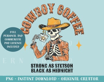 Cowboy Coffee PNG, PNG occidentale, design a sublimazione, design stampa su richiesta, grafica per camicia, download istantaneo