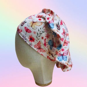 Knit Scrub Cap-Butterfly Floral-Soft Scrub Cap-Pink Floral Scrub Hat-Pink Floral Cap-Nurse Scrubs-Surgeon Cap-Yellow Butterflies Scrub Hat
