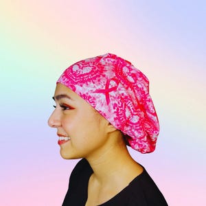 Knit Scrub Hat-Pink Awareness-Soft Scrub Cap-Cancer Awareness Scrub Hat