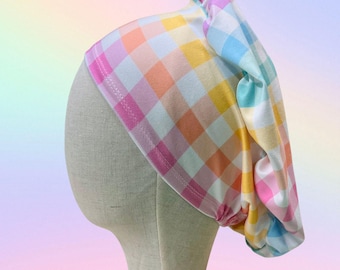 Rainbow Plaid Knit Scrub Cap – Lightweight Nurse Hat