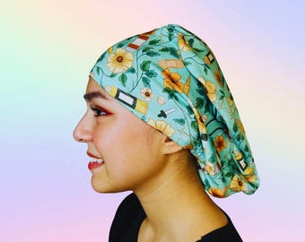 Floral Knit Scrub Cap - Lightweight, Soft Nurse Hat