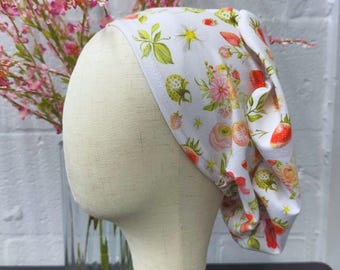 Knit Strawberry Scrub Hat: Soft, Lightweight Nurse Cap- Strawberry Floral Scrub Cap