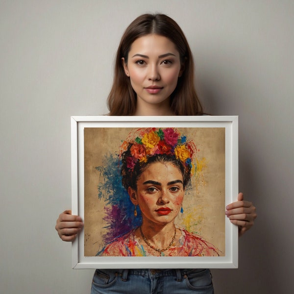 Frida Khalo Wall Art, PRINTABLE Digital Artwork, Modern Art Print, Boho Decor, Colorfull Scribbles, Chaotic Drawing Style Art Print, Young