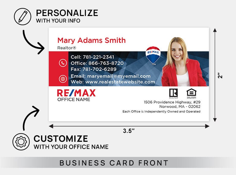 RE/MAX Business Cards, Professional UV Coated Business Cards, Personalized Realtor Business Cards, Remax Branded Business Cards image 3