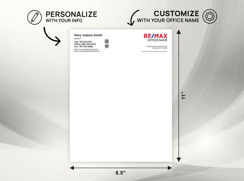 RE/MAX Letterheads, Professional Letterheads, Personalized Realtor & RE Office letterheads, Remax Branded Letterheads image 3