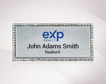 Customizable eXp Realty Bling Rectangle Name Badges, Professional Realtor Name Tags, Personalized Agent Badges, Real Estate Accessories