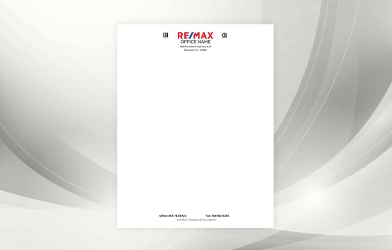 RE/MAX Letterheads, Professional Letterheads, Personalized Realtor & RE Office letterheads, Remax Branded Letterheads Office Letterhead