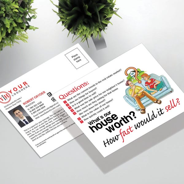 Realtor Marketing Postcard: "What's Your Home Worth?" Customizable Real Estate