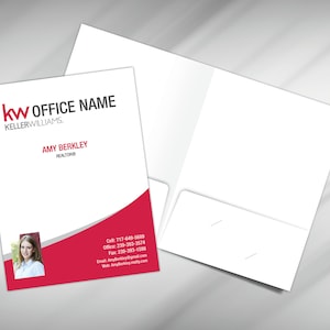 May include: A red and white real estate business card with the text "kw OFFICE NAME KELLERWILLIAMS." and "AMY BERKLEY REALTOR®" along with contact information for Amy Berklely.
