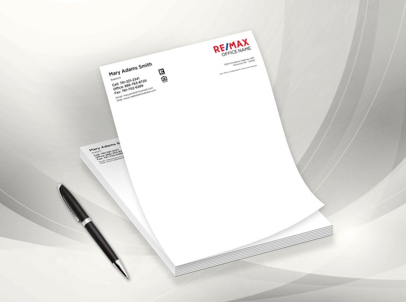 RE/MAX Letterheads, Professional Letterheads, Personalized Realtor & RE Office letterheads, Remax Branded Letterheads image 1