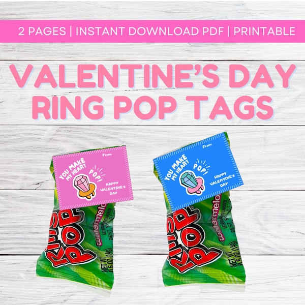 Printable Valentine Card, Ring Pop Valentine Card, Printable Classroom Valentine Card, School Valentines Favor Tag, Ring Pop Treat Tag