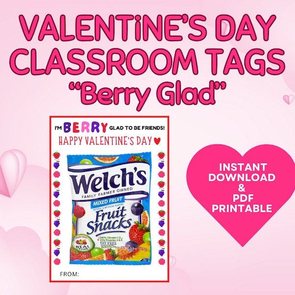 SUPER EASY Printable Valentine Card, Fruit Snack Valentine, Classroom Valentine, Daycare Treat, School Valentines Tag, Fruit Snack Treat Tag