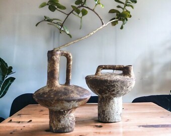 Used-look Ornament, Archaeological Find Ceramic Vases: Handcrafted Vintage Plant Stand - Rusty Look, Ancient Greenery Watering Can