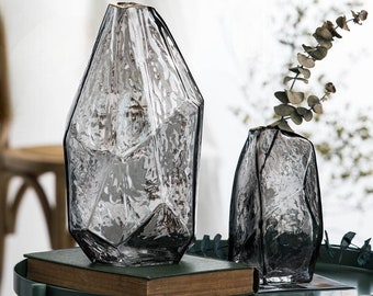 Irregular Geometric Japanese Hammered Handmade Tinted Glass Vase