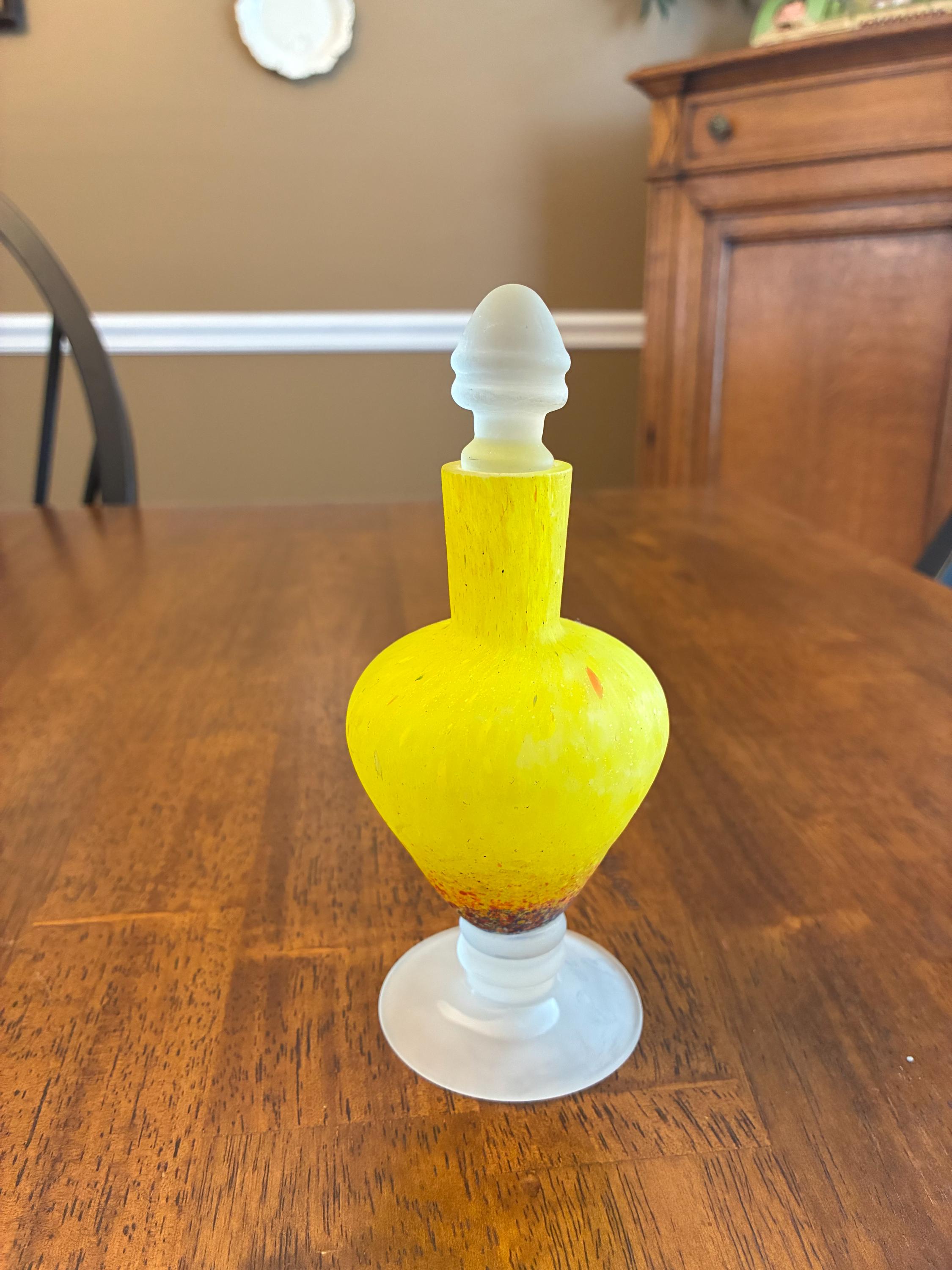 Vintage Yellow Art Glass Perfume Bottle and Stopper