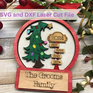laser cutter christmas tree family name ornament, personalized christmas ornament laser cut file, glowforge file, SVG DXF file christmas