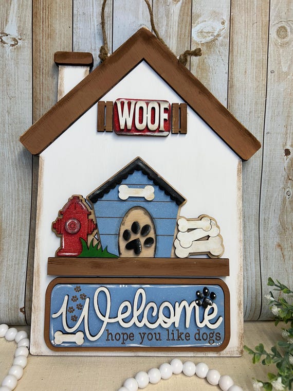 Dog Welcome Sign, Entryway Decor, Hand-Painted Woof House Sign
