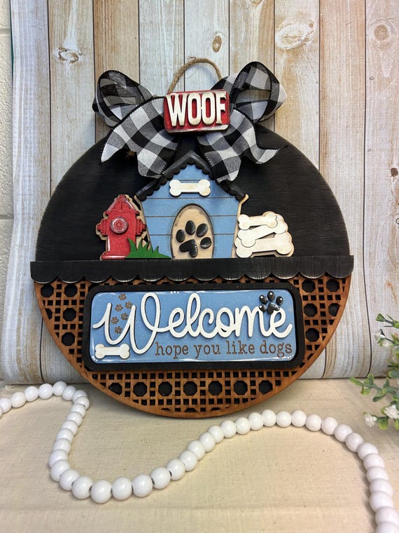 Hand-Painted Dog Welcome Door Hanger, Entryway Sign, Dog Lover Gift