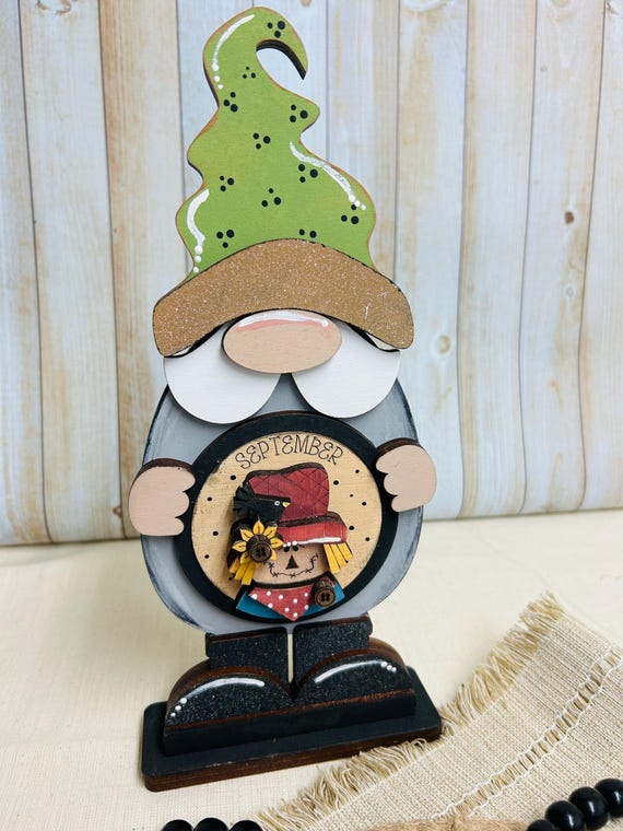 Hand-Painted Interchangeable Gnome Shelf Sitter | 12 Seasonal Attachments, Tiered Tray Decor