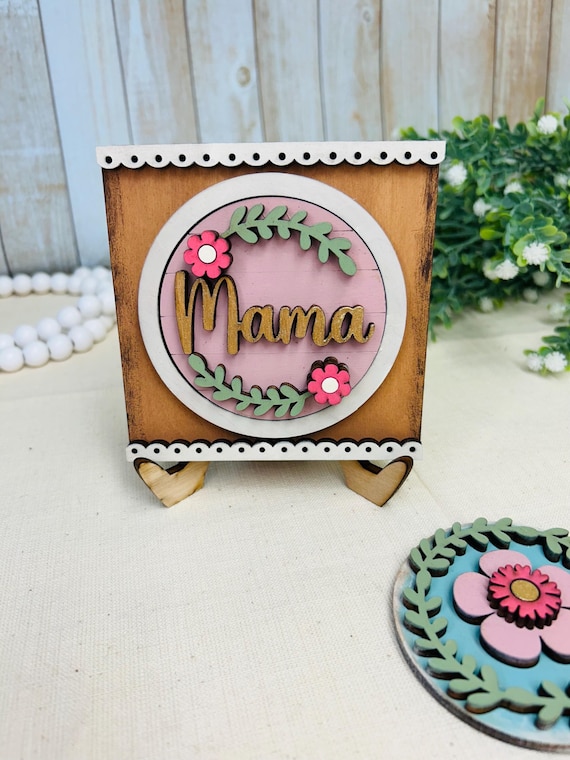 Personalized Interchangeable Shelf Sitter | Floral Farmhouse Mom Mama Grandma Sign