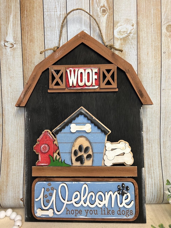Dog Welcome Sign, Entryway Decor, Woof, Hand-Painted Home Accent