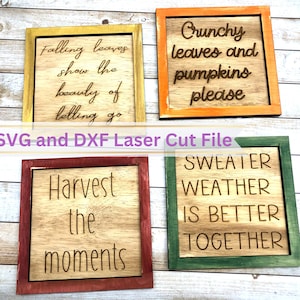 fall laser cutter design files, digital download, autumn, harvest, glowforge design file, svg, dxf, wood cut desi, fall sign bundle, pumpkin