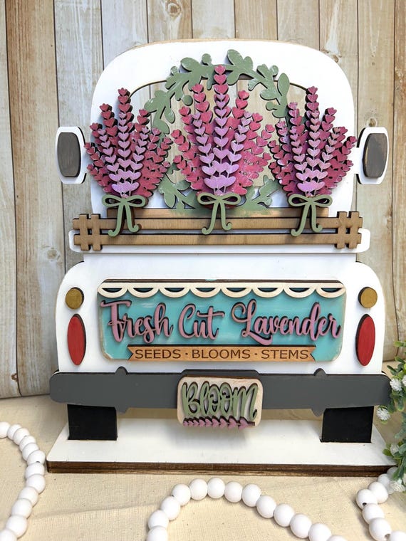 Farm Fresh Lavender Door Hanger, Shelf Sitter, Hand-Painted Floral Wood Sign, Shabby Chic Decor