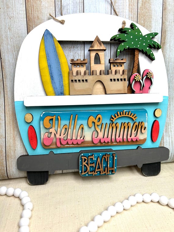 Summer Beach Camper Door Hanger, Surf, Tropical, Coastal Decor
