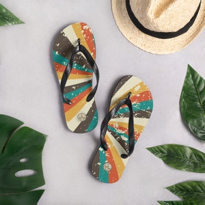 Retro Flip-Flops, vintage pattern flip flops, holiday pool flip flops, travel flip flops, mothers day gift