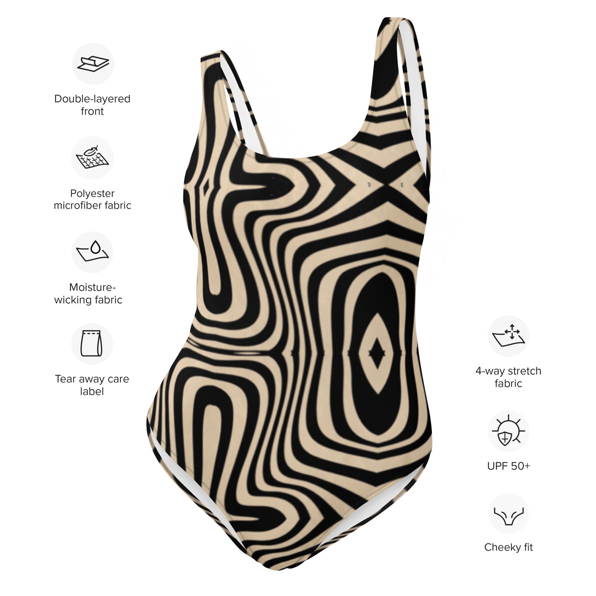 Fashion Vintage Abstract Print One Piece Swimsuit Set