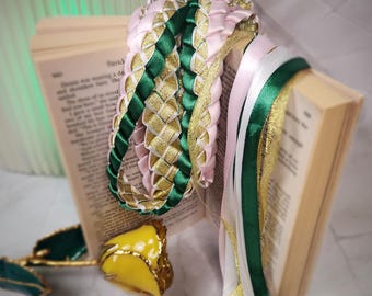 Fantasy Handfasting Cord: "Fellowship Unbroken" - Customizable Pink, Green, & Gold Wedding Ceremony Ribbon, Optional Charms