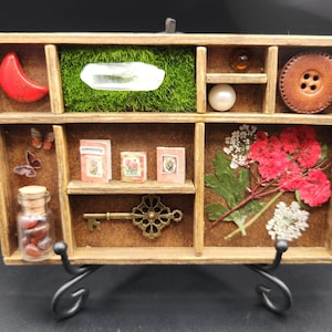 Scarlet Spark Mini Curio Shelf – Witchy Decor, Cottagecore Trinket Display, Altar Shelf, Handmade Shadow Box Gift