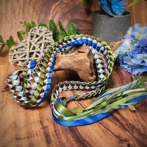 Mother Earth - Nature Green & Blue Braided Handfasting Ribbon with Optional Charms | Handmade Wedding Ceremony Cord