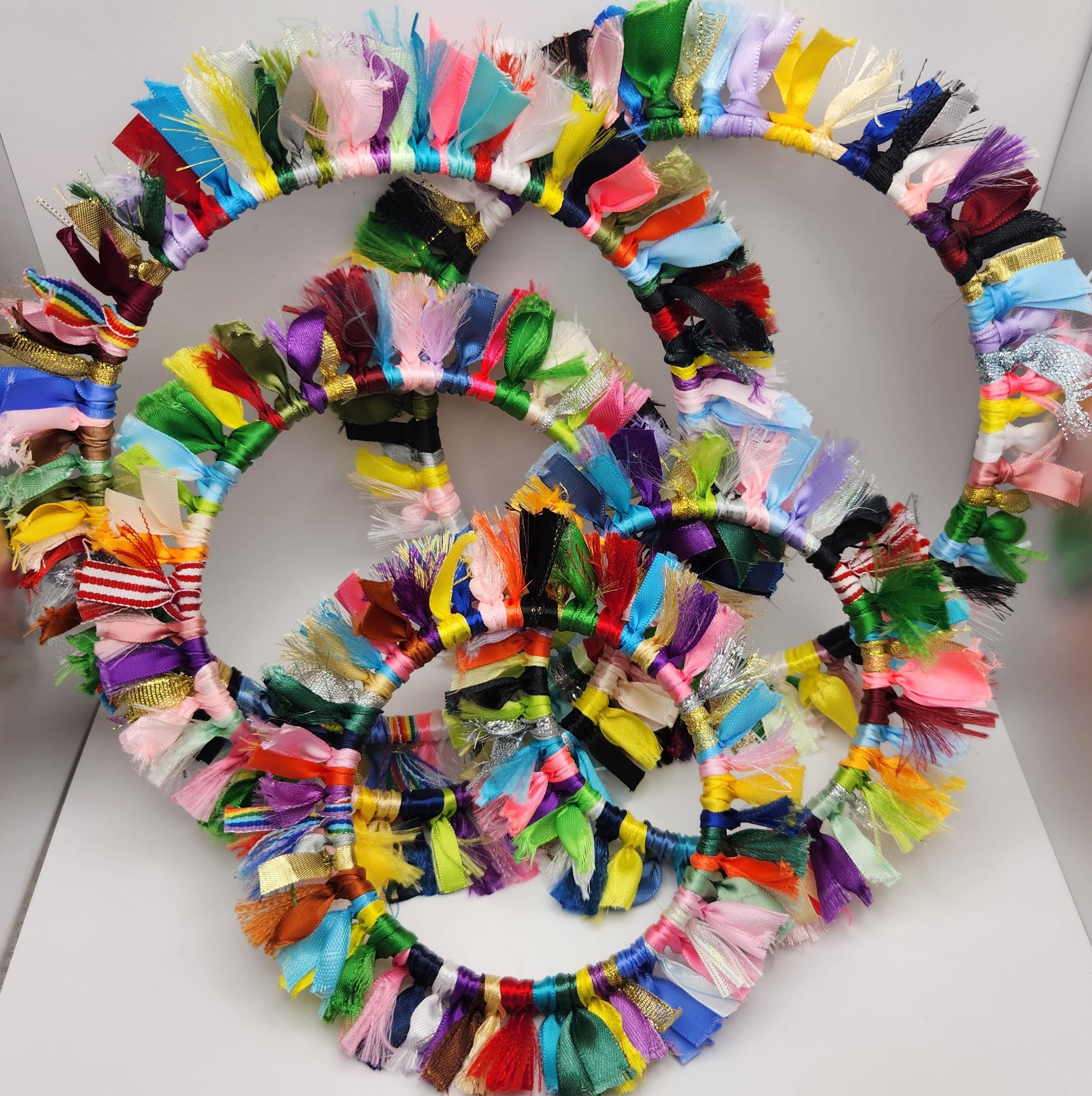 Upcycle Ribbons Craft Wreath - Colorful Upcycled Ribbon Wall Crafting Decor - Etsy