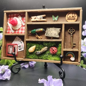 Gone Fishin&#39; For Nostalgia Mini Curio Shelf – Witchy Decor, Cottagecore Trinket Display, Altar Shelf, Handmade Shadow Box Gift