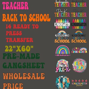 Teacher Gang Sheet, Kindergarten DTF Transfer, Back To School Pre-K DTF Transfer Ready For Press, Premade Gang Sheet, -custom-ssco037