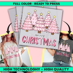 Merry Christmas Pink Tree Disney Family 2025 Christmas Dtf, Matching Christmas Dtf, Disney Character Christmas Ready To Press-ssco4217