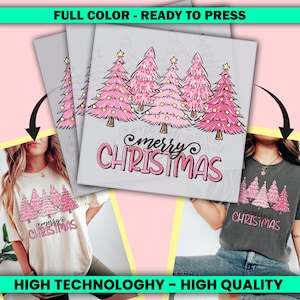 Pink Merry Christmas Tree Disney Family 2025 Christmas Dtf, Matching Christmas Dtf, Disney Character Christmas Ready To Press-ssco4207