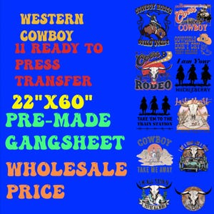 Western Cowboy Gang Sheet, Western Cowgirt DTF Print, Premade Transfers, Cow girl Ready to Press, Pre-made Heat Transfer - custom-ssco016