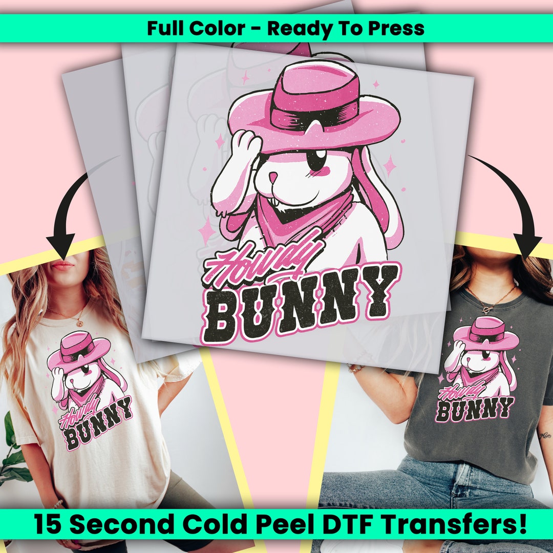 Howdy Bunny Retro Rabbit DTF Transfer, Retro Ready to Press ...