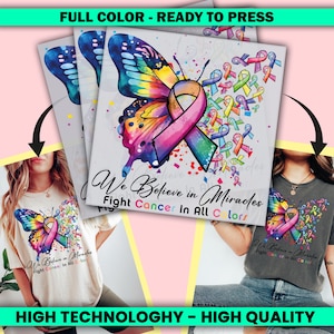 Fight Cancer DTF Transfer, Cancer Butterfly Ribbon Ready to Press, Personalized DTF Transfers, Heat Press, Iron on Decal - ssco3077