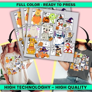 The image is a collage of various Halloween-themed illustrations, including characters, animals, and decorations. The collage is labeled as "Full Color - Ready to Press" and "High Technology - High Quality", indicating that it is a high-quality, ready-to-print image.