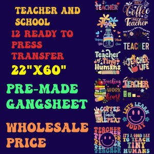 Teacher Gang Sheet, Teacher DTF Transfer, DTF Transfer Ready For Press, Teacher Premade Gang Sheet, Teacher Heat Transfer -custom-ssco014